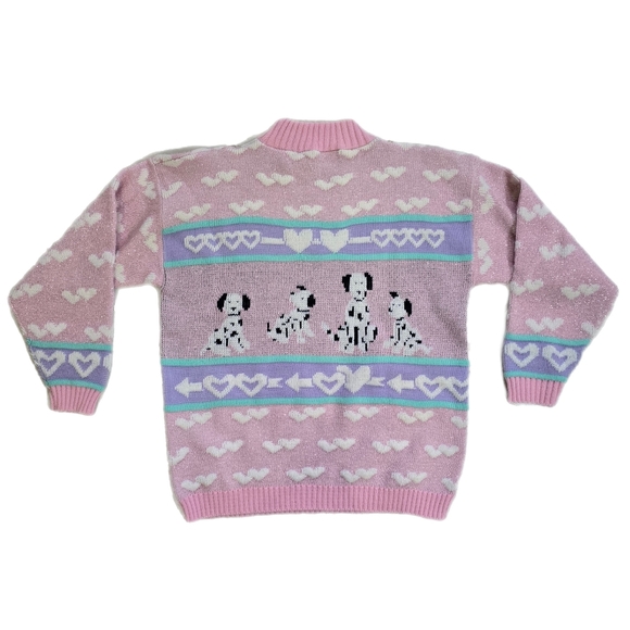 Vintage Adele Knitwear Sweater Womens Medium Pink Grannycore Dalmatian Dogs 80's